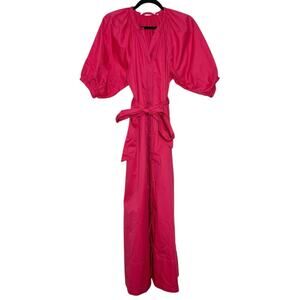 Skin & Threads Bright Pink Cotton Puff Sleeves Button Front Maxi Dress XS / S 0